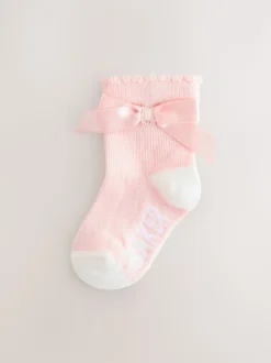 Roze met strik - Baker by Ted Baker Meisjes Sokken verpakking van 5