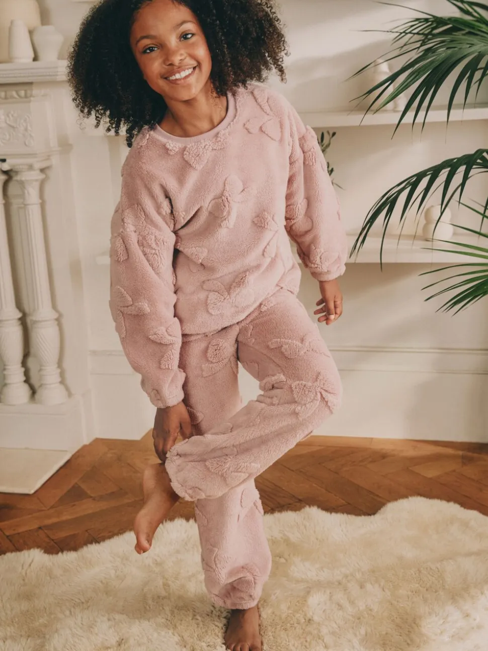 Roze met strik - Fleece Jacquard Pyjama's Set 2 Pieces (2-16jr)
