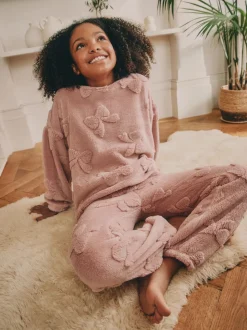Roze met strik - Fleece Jacquard Pyjama's Set 2 Pieces (2-16jr)