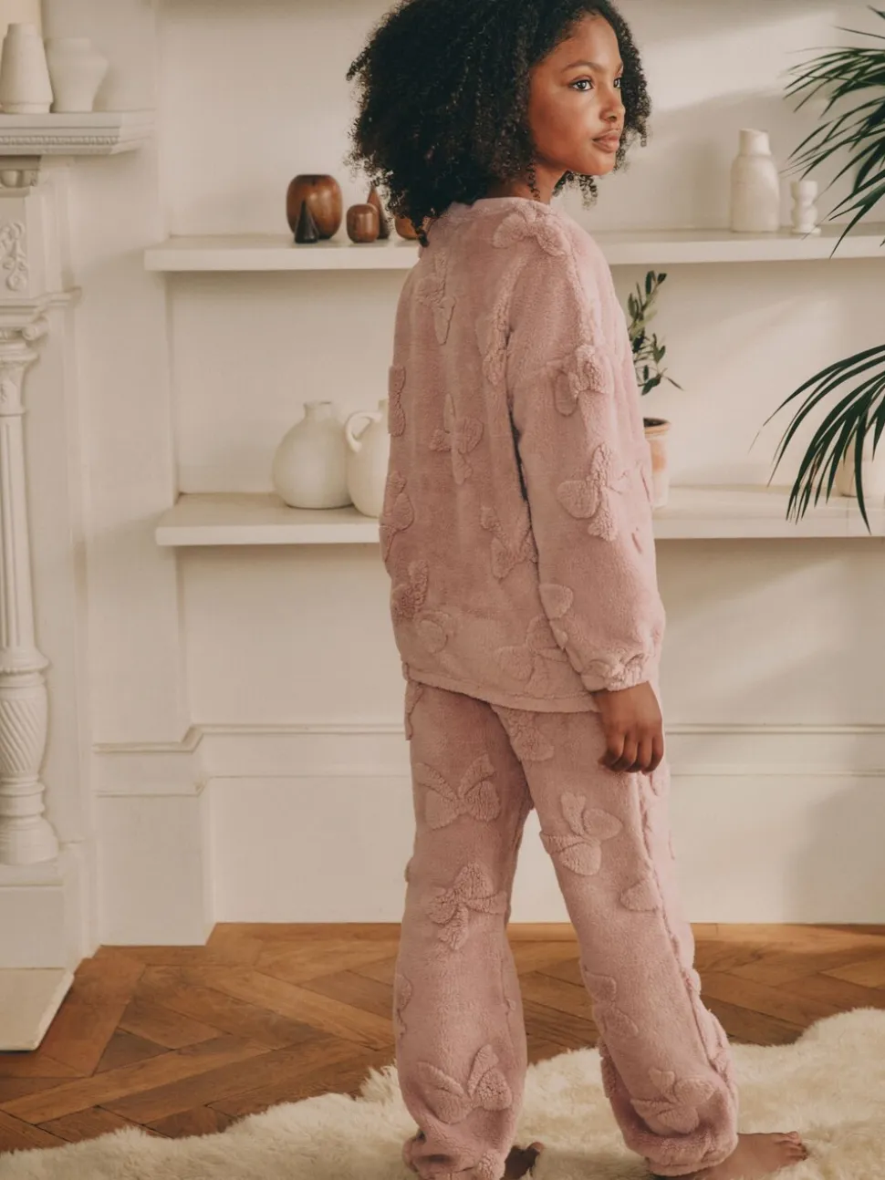 Roze met strik - Fleece Jacquard Pyjama's Set 2 Pieces (2-16jr)