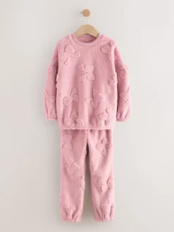 Roze met strik - Fleece Jacquard Pyjama's Set 2 Pieces (2-16jr)