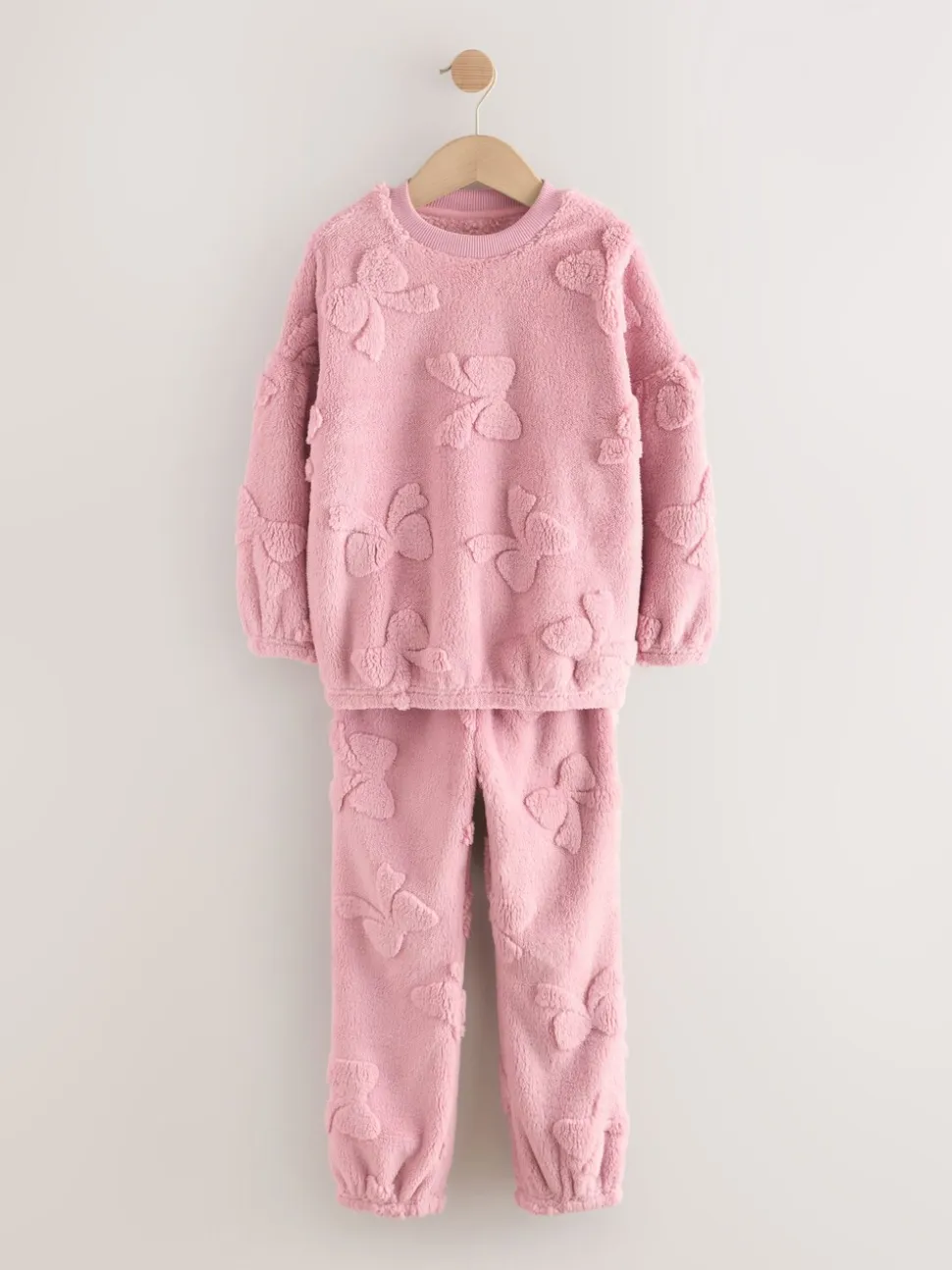 Roze met strik - Fleece Jacquard Pyjama's Set 2 Pieces (2-16jr)