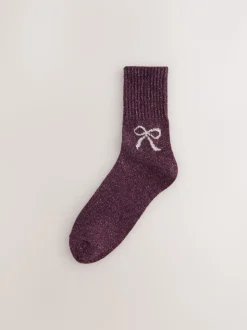 Roze met strikjes - Thermische enkelsokken van wol-zijdemix verpakking van 3