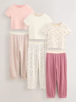 Roze met vrolijke bloemenprint - Verpakking van 3 pyjama's met joggingbroek (3-16 jr)
