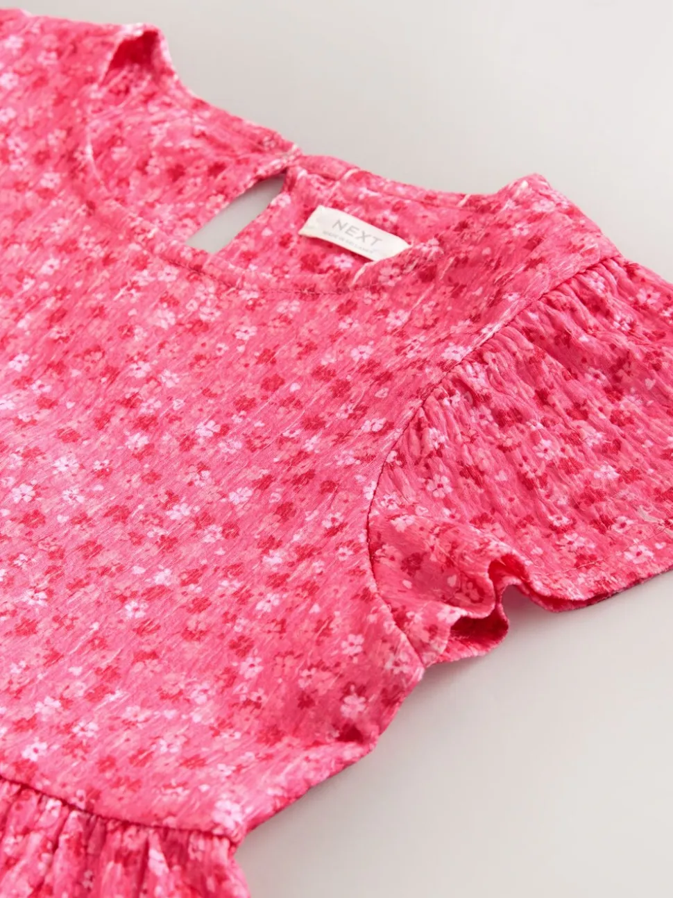 Roze met vrolijke print - Angel Sleeve Crinkle Dress (3-16yrs)