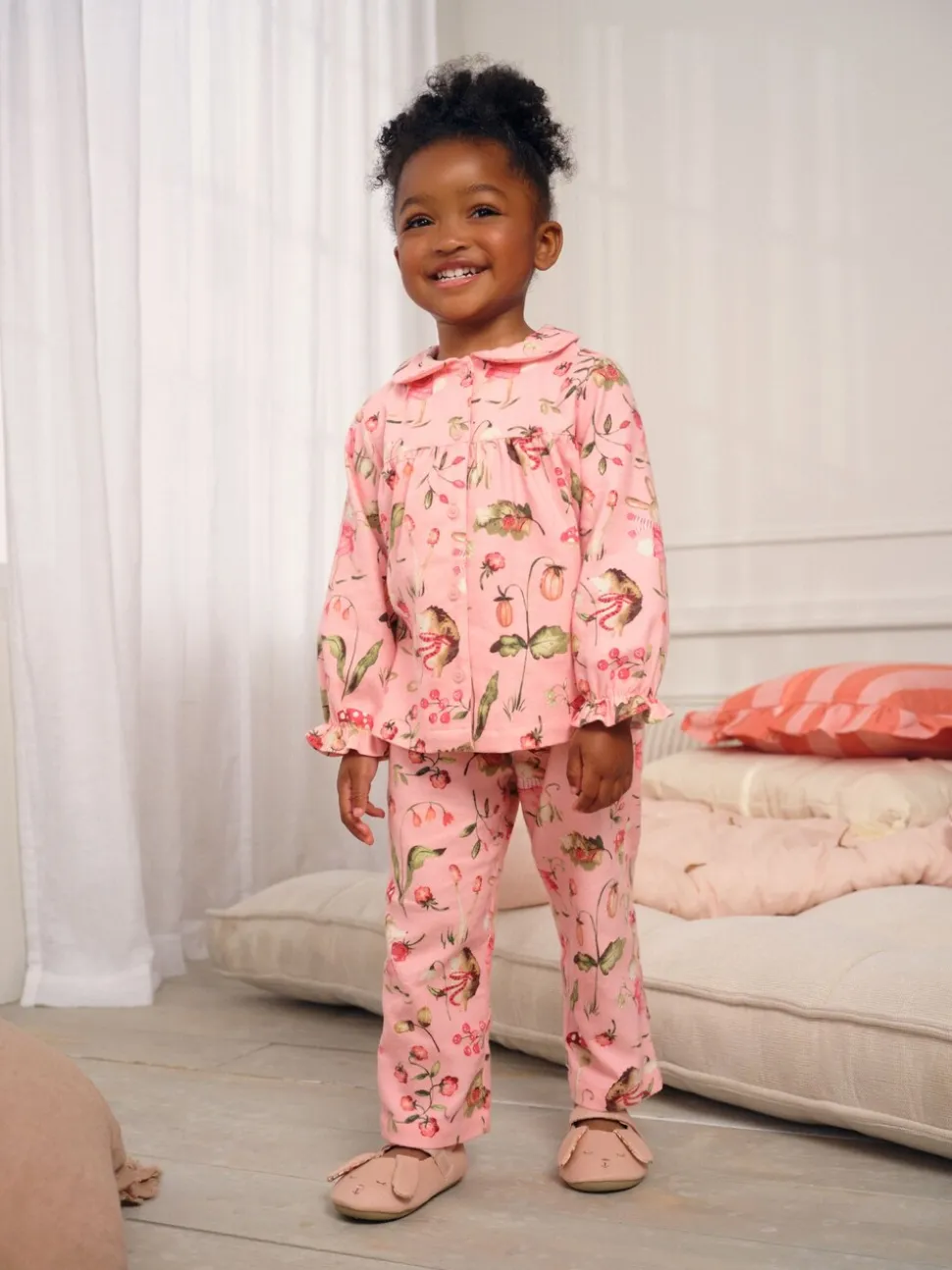 Roze muisprint - Geweven pyjama met knopen (9 mnd-10 jr)