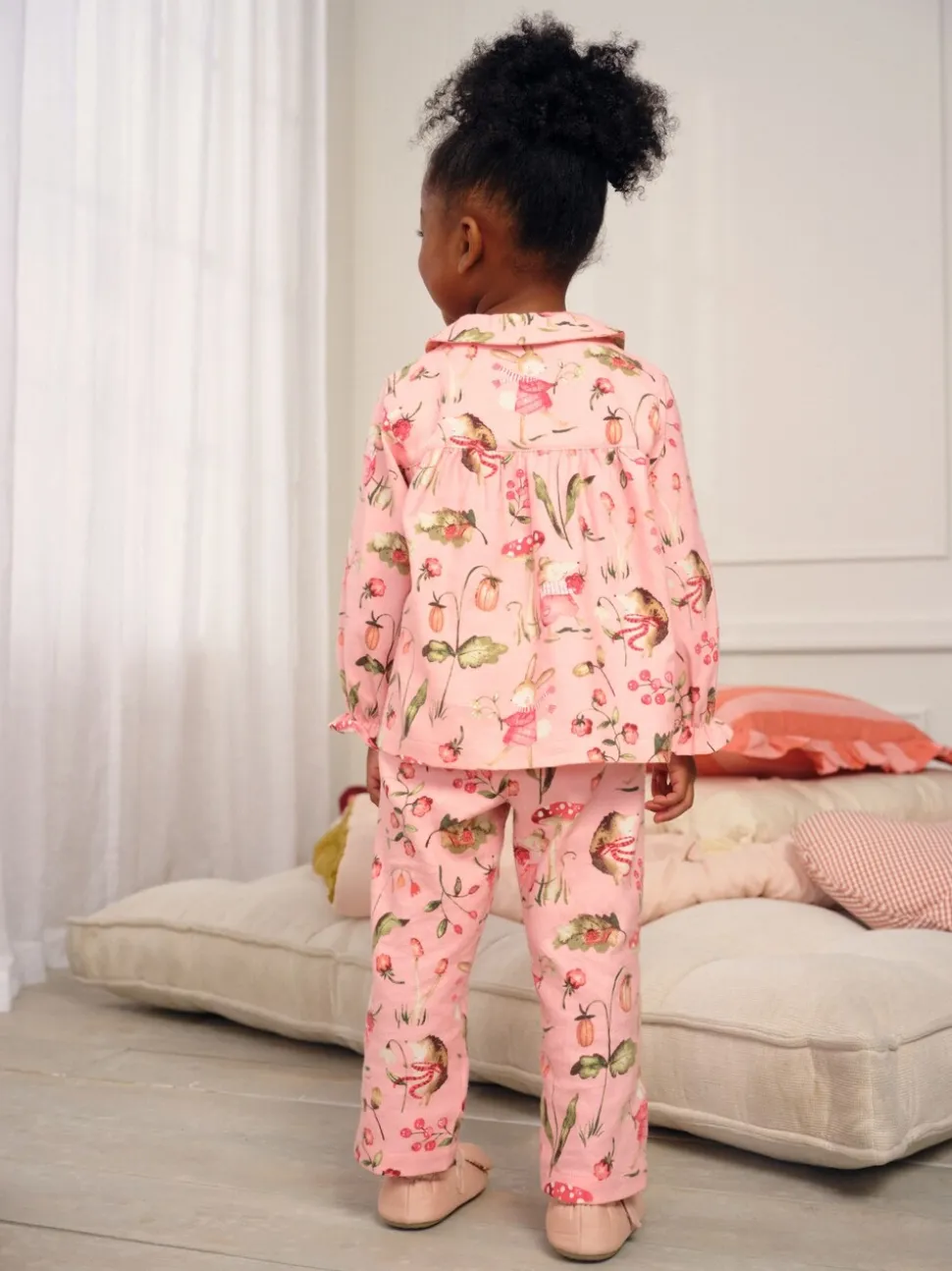 Roze muisprint - Geweven pyjama met knopen (9 mnd-10 jr)