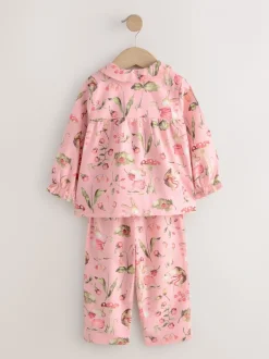 Roze muisprint - Geweven pyjama met knopen (9 mnd-10 jr)