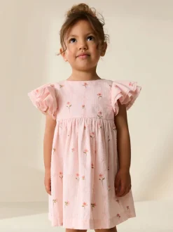 Roze print - Jurk met engelmouwen (3 mnd-8 jr)