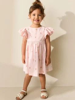 Roze print - Jurk met engelmouwen (3 mnd-8 jr)
