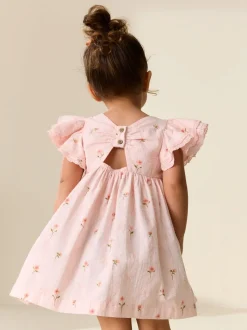 Roze print - Jurk met engelmouwen (3 mnd-8 jr)
