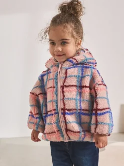 Roze rasterprint - Fleece met ritssluiting (3mnd-7jr)