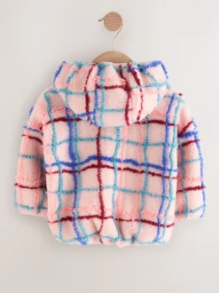 Roze rasterprint - Fleece met ritssluiting (3mnd-7jr)