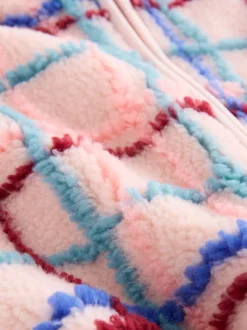 Roze rasterprint - Fleece met ritssluiting (3mnd-7jr)