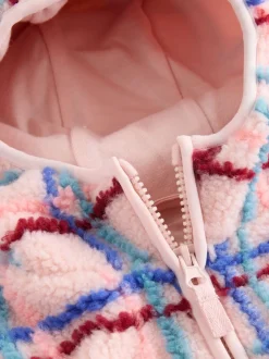 Roze rasterprint - Fleece met ritssluiting (3mnd-7jr)