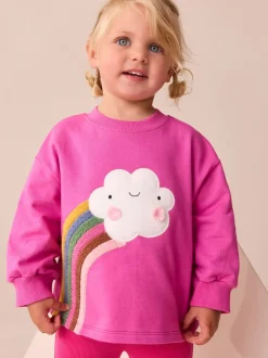 Roze regenboog met wolk en figuurtje - T-shirt met lange mouwen (3 mnd-7 jr)