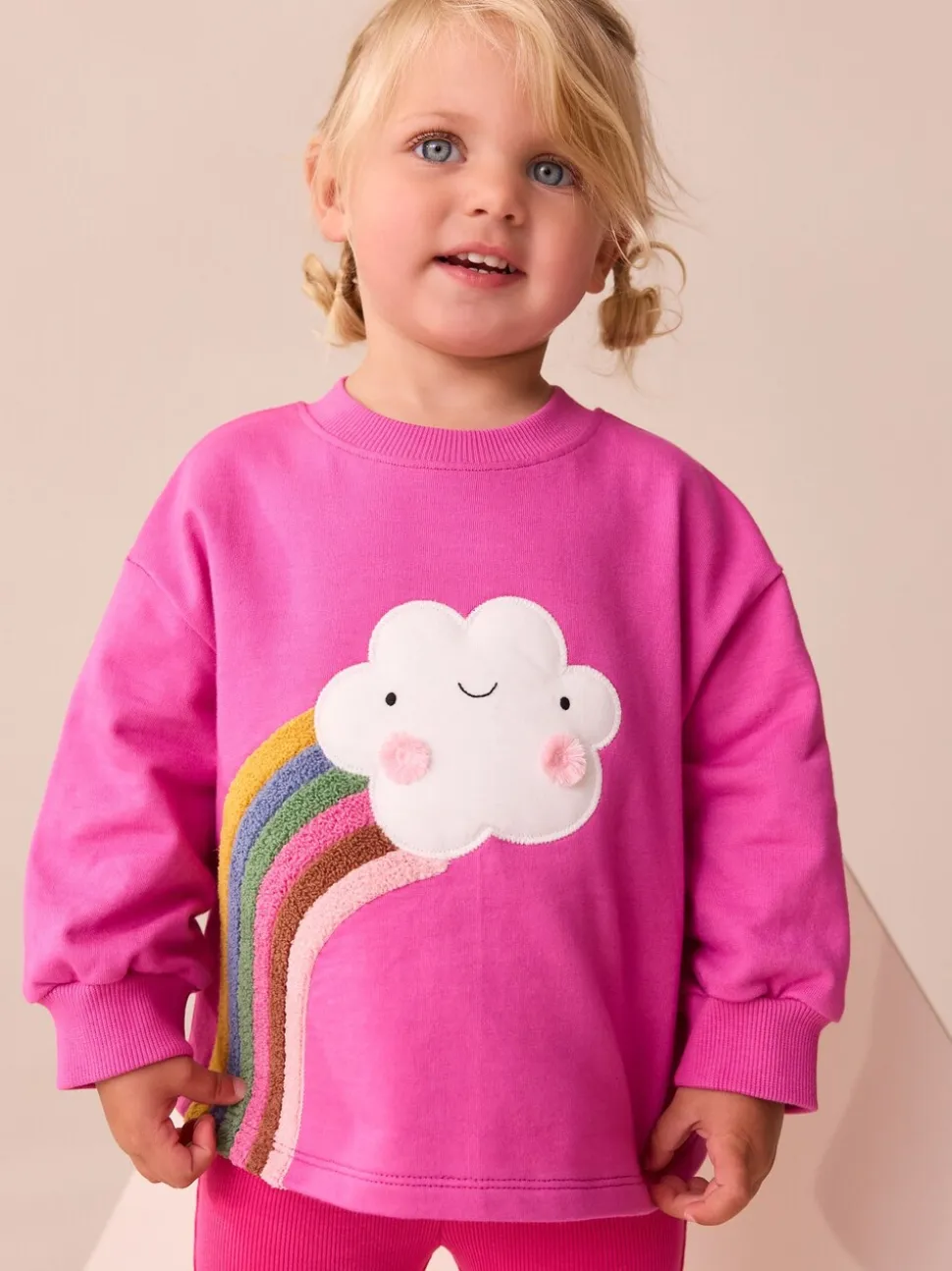 Roze regenboog met wolk en figuurtje - T-shirt met lange mouwen (3 mnd-7 jr)