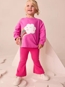 Roze regenboog met wolk en figuurtje - T-shirt met lange mouwen (3 mnd-7 jr)