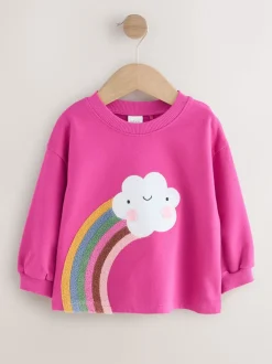 Roze regenboog met wolk en figuurtje - T-shirt met lange mouwen (3 mnd-7 jr)