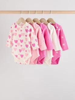 Roze ster - Set van 5 babyrompertjes met lange mouwen