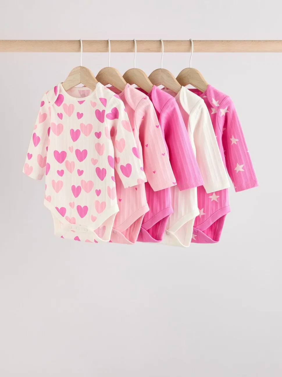 Roze ster - Set van 5 babyrompertjes met lange mouwen