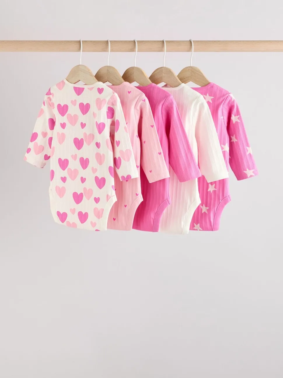 Roze ster - Set van 5 babyrompertjes met lange mouwen