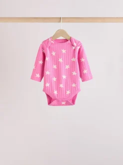 Roze ster - Set van 5 babyrompertjes met lange mouwen