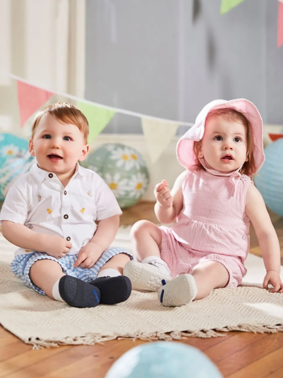 Roze streep - JoJo Maman Bébé - Gestreepte seersucker tuinbroek