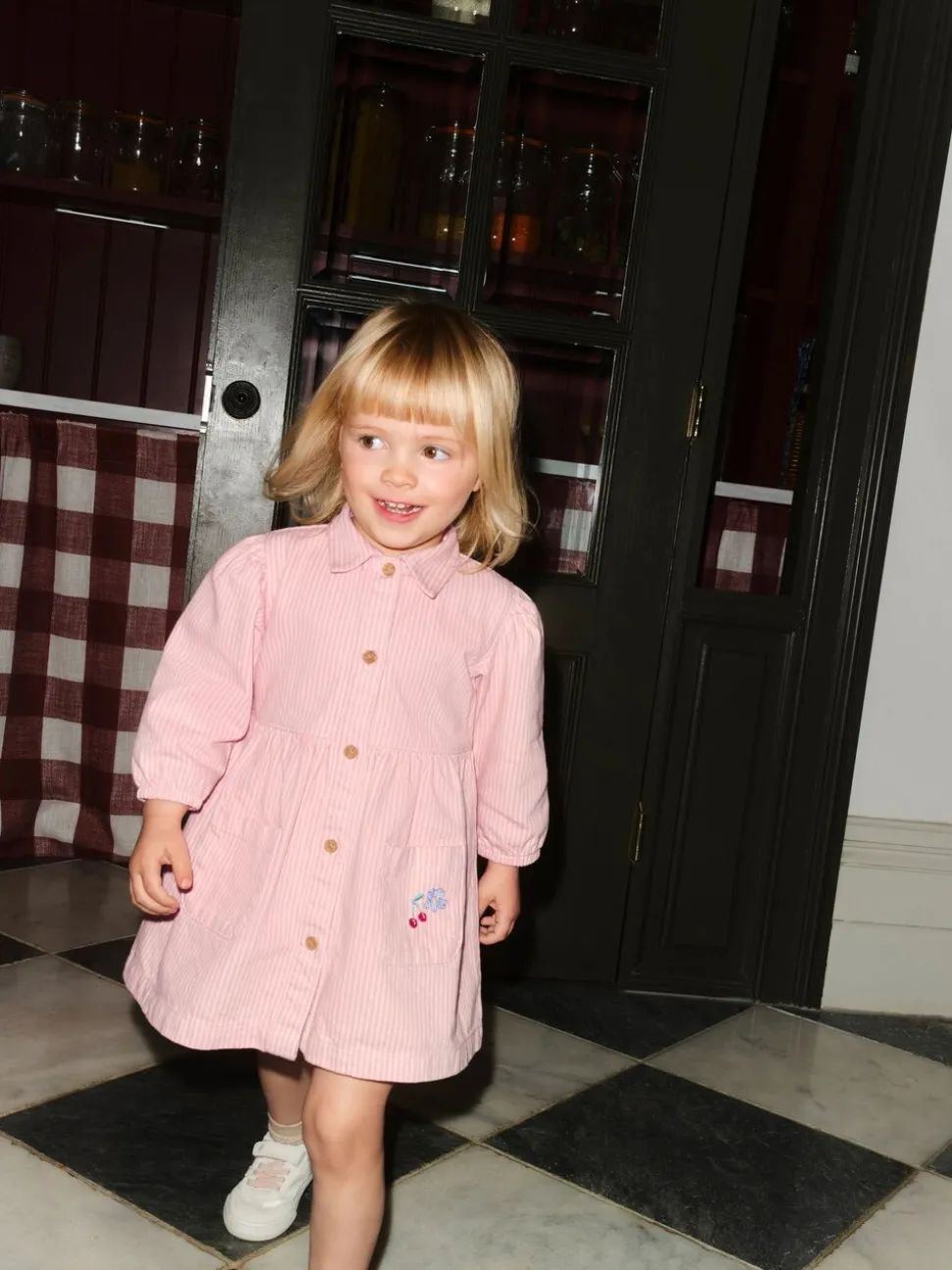 Roze streep - Long Sleeve Cotton Dress (3mths-8yrs)