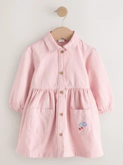 Roze streep - Long Sleeve Cotton Dress (3mths-8yrs)