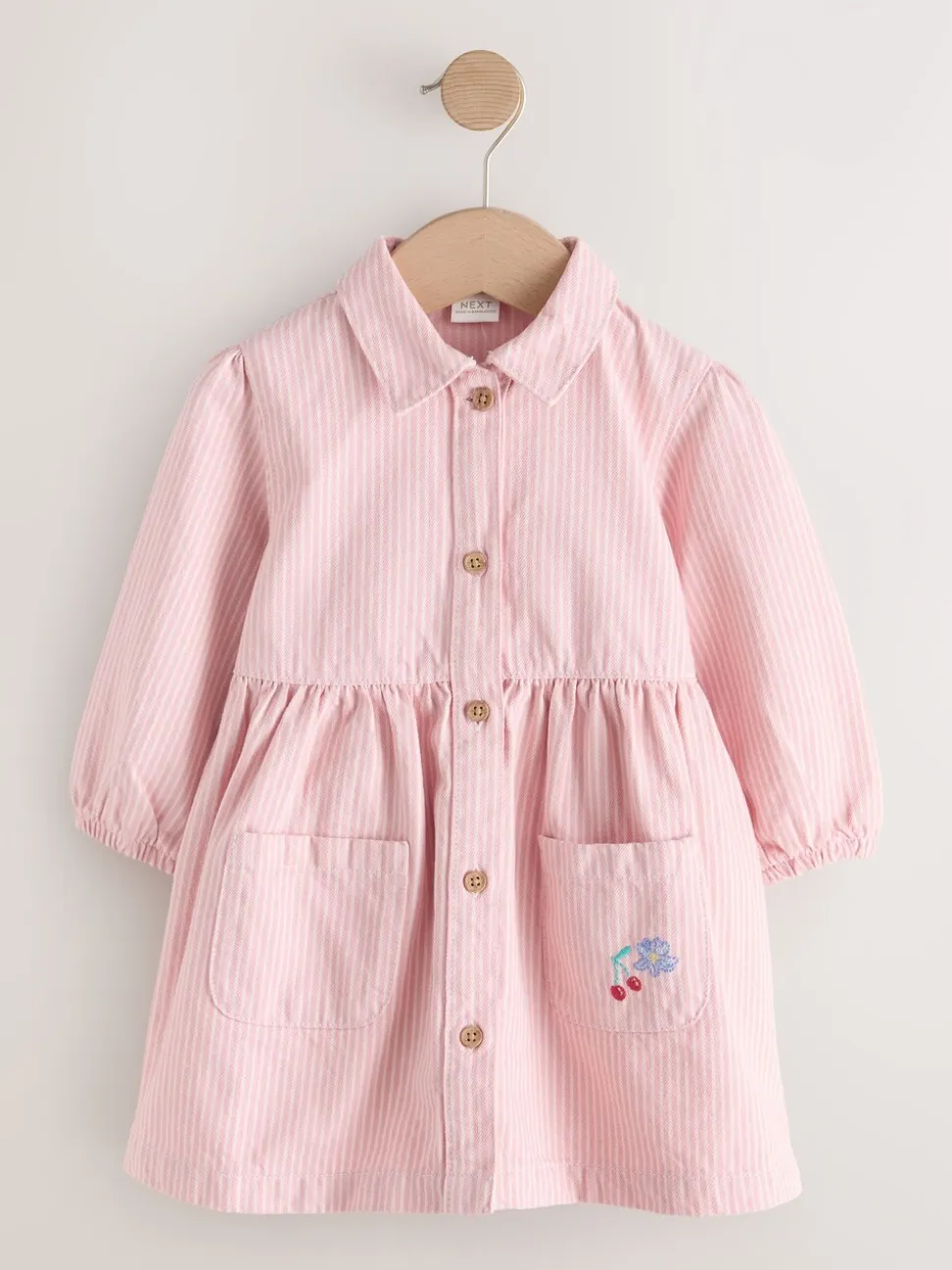 Roze streep - Long Sleeve Cotton Dress (3mths-8yrs)
