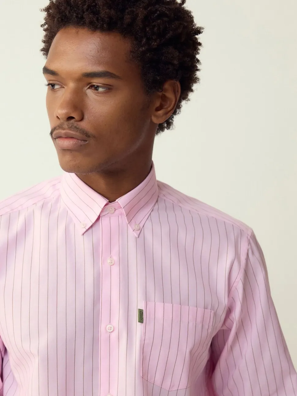 Roze streep - Strijkvrij Oxford overhemd met knopen