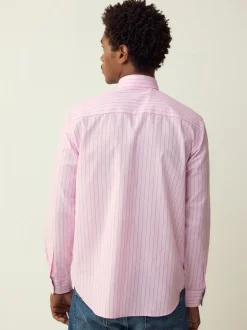 Roze streep - Strijkvrij Oxford overhemd met knopen