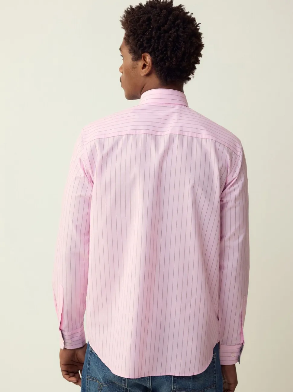 Roze streep - Strijkvrij Oxford overhemd met knopen