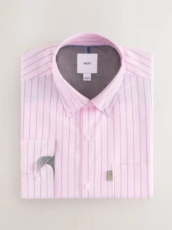 Roze streep - Strijkvrij Oxford overhemd met knopen