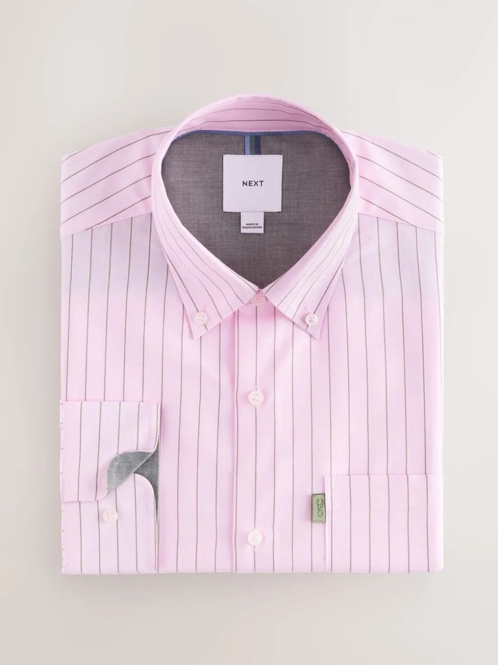 Roze streep - Strijkvrij Oxford overhemd met knopen