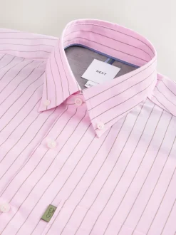 Roze streep - Strijkvrij Oxford overhemd met knopen