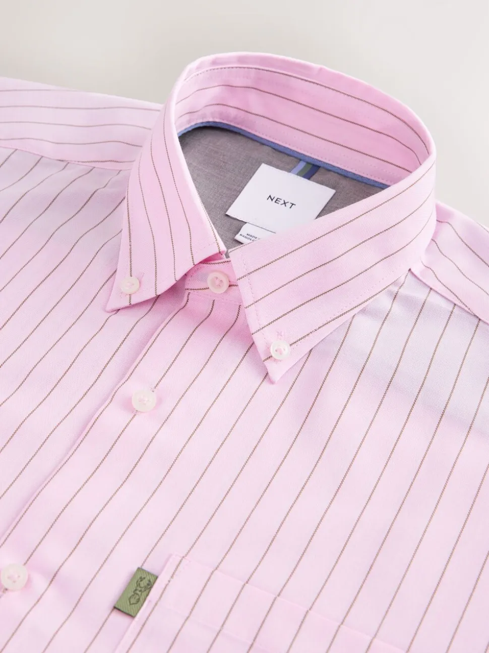 Roze streep - Strijkvrij Oxford overhemd met knopen