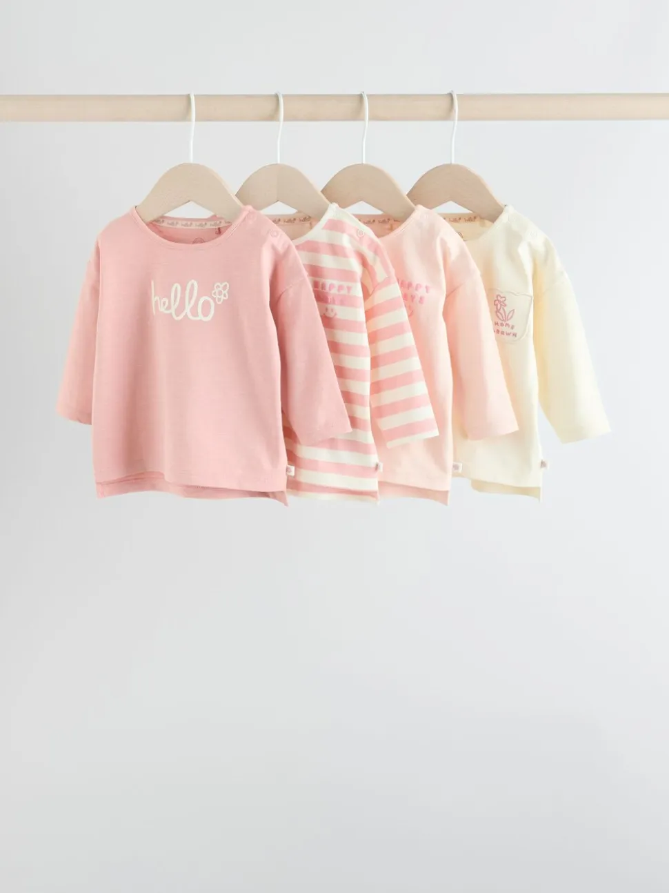 Roze Strepen/Slogan - Verpakking van 4 Baby Tops met Lange mouwen (0mnd -2jr)