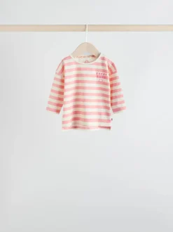 Roze Strepen/Slogan - Verpakking van 4 Baby Tops met Lange mouwen (0mnd -2jr)