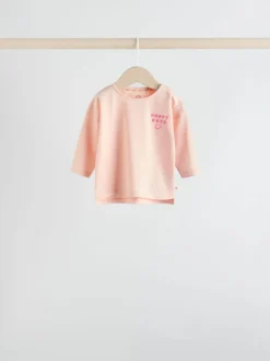 Roze Strepen/Slogan - Verpakking van 4 Baby Tops met Lange mouwen (0mnd -2jr)