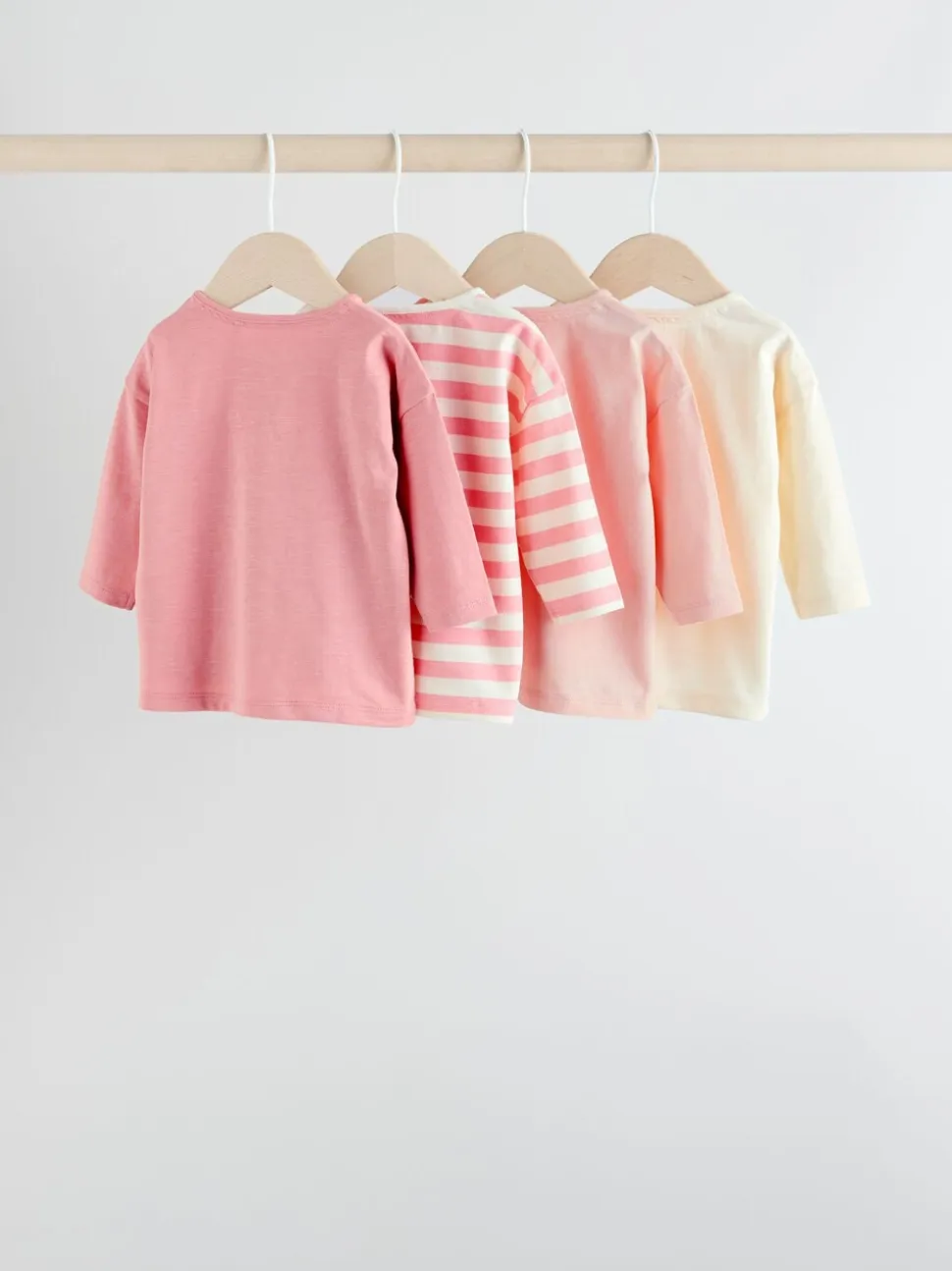 Roze Strepen/Slogan - Verpakking van 4 Baby Tops met Lange mouwen (0mnd -2jr)