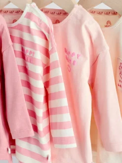 Roze Strepen/Slogan - Verpakking van 4 Baby Tops met Lange mouwen (0mnd -2jr)
