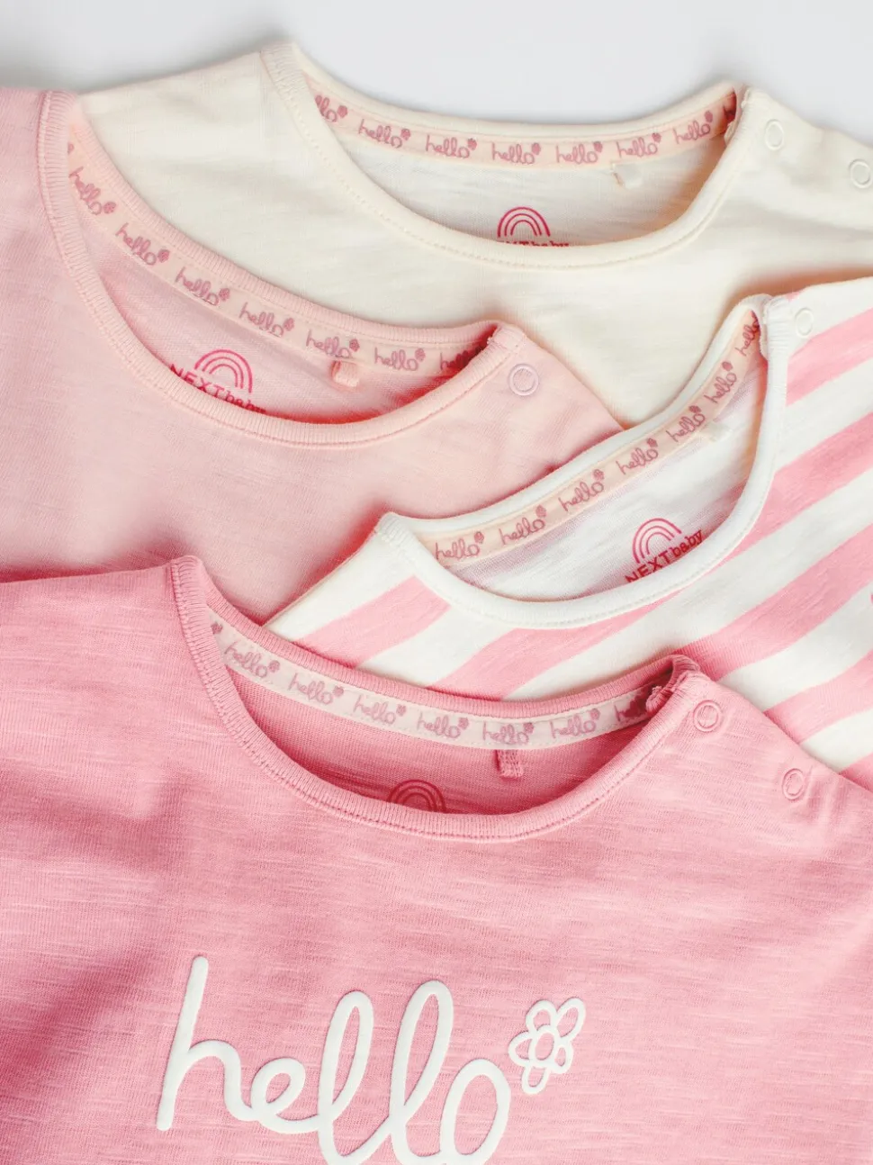 Roze Strepen/Slogan - Verpakking van 4 Baby Tops met Lange mouwen (0mnd -2jr)
