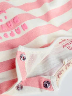Roze Strepen/Slogan - Verpakking van 4 Baby Tops met Lange mouwen (0mnd -2jr)