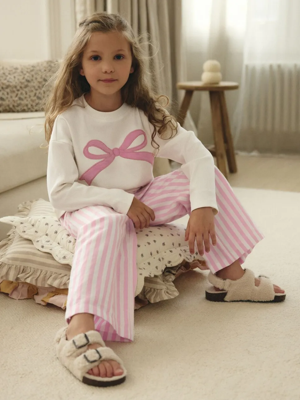 Roze strik met strepen - Geweven pyjama (9mnd-16jr)