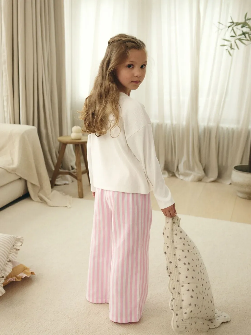Roze strik met strepen - Geweven pyjama (9mnd-16jr)