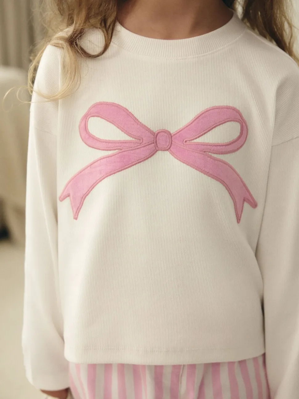 Roze strik met strepen - Geweven pyjama (9mnd-16jr)