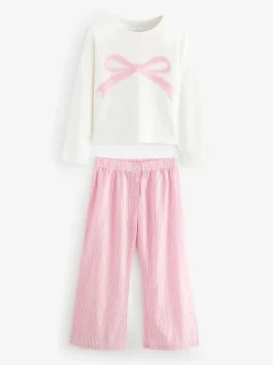 Roze strik met strepen - Geweven pyjama (9mnd-16jr)