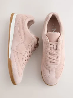 Roze suède - Leather Stitch Panel Detail Lace Up Trainers